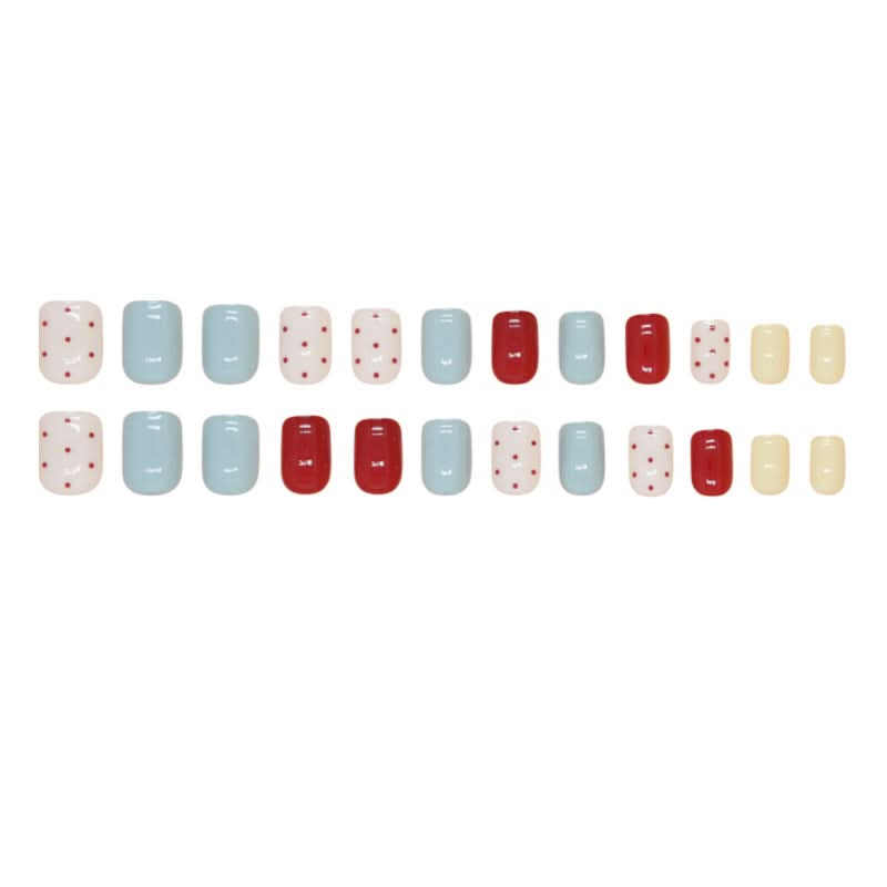 Cute Polka Dot Short Square Nail Pieces – Retro Nail Art Patches