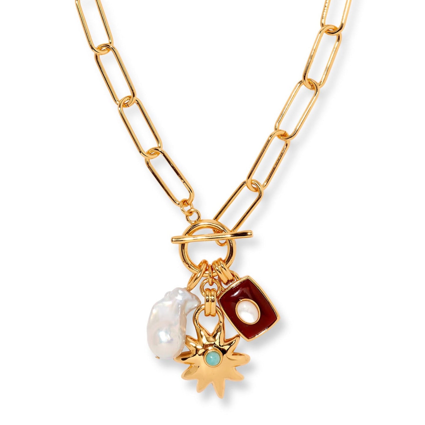 Colorful Star & Heart Pendant Necklace – Retro Copper Chain Jewelry for Women