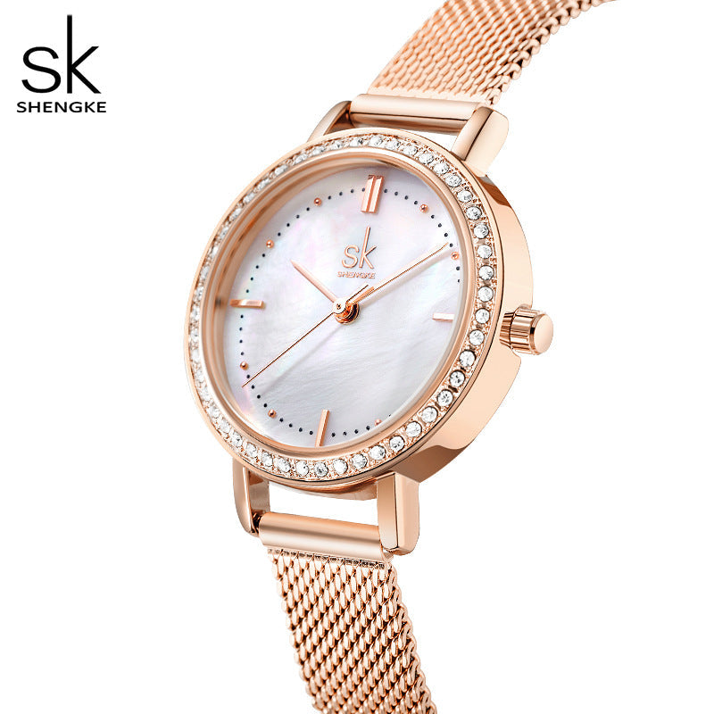 SK Women’s Quartz Watch – Diamond Accent Mesh Strap, 30M Waterproof Business Style