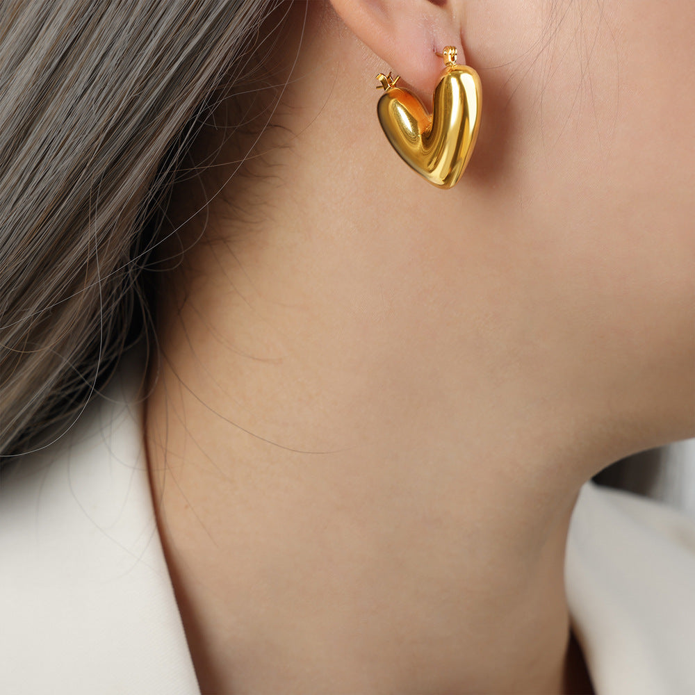 Bold Chic Puffy Heart Hoop Earrings – Titanium Steel Gold & Silver Fashion Jewelry