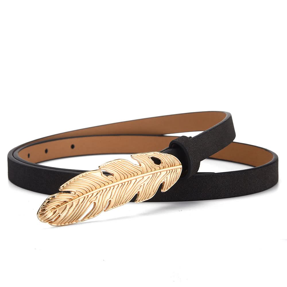 Thin PU Leather Belt with Flower Buckle