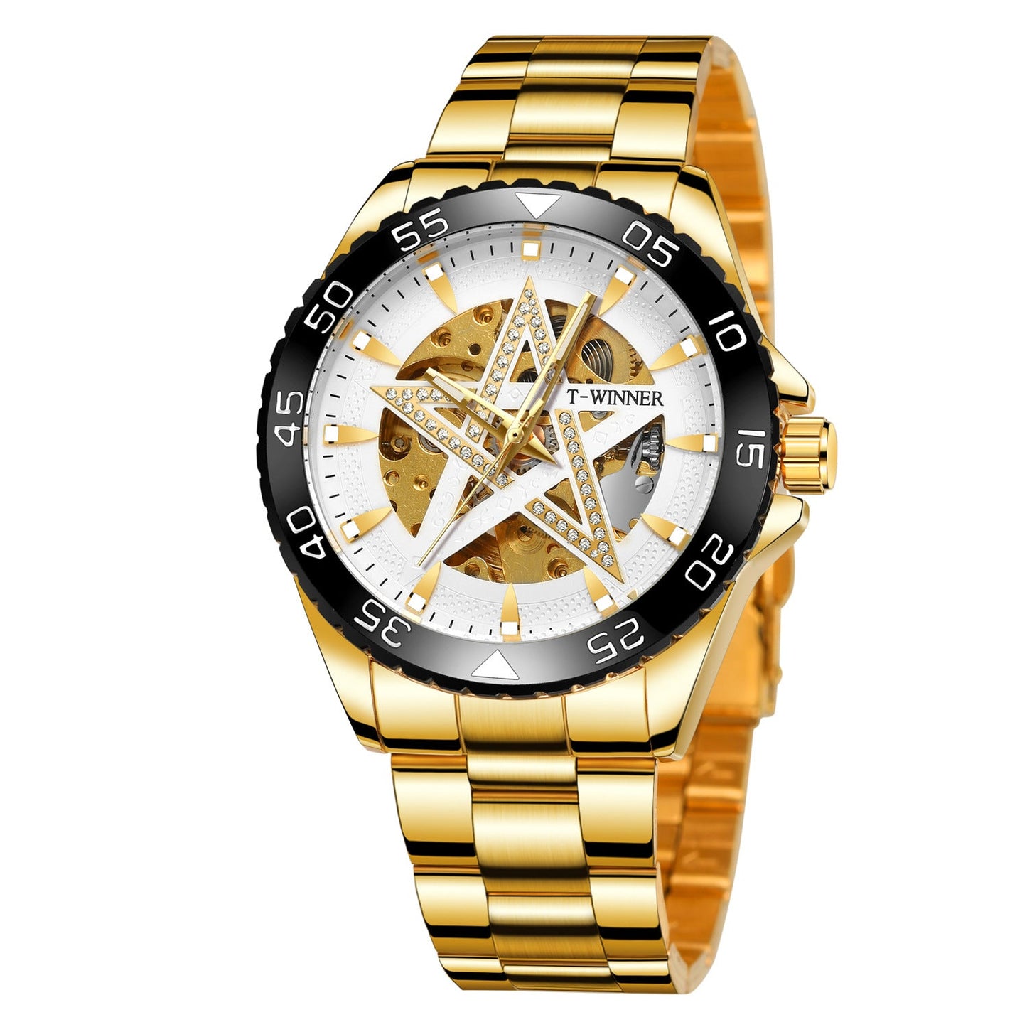 T-Winner Automatic Skeleton Watch – Five-Pointed Star Design Men’s Mechanical Timepiece
