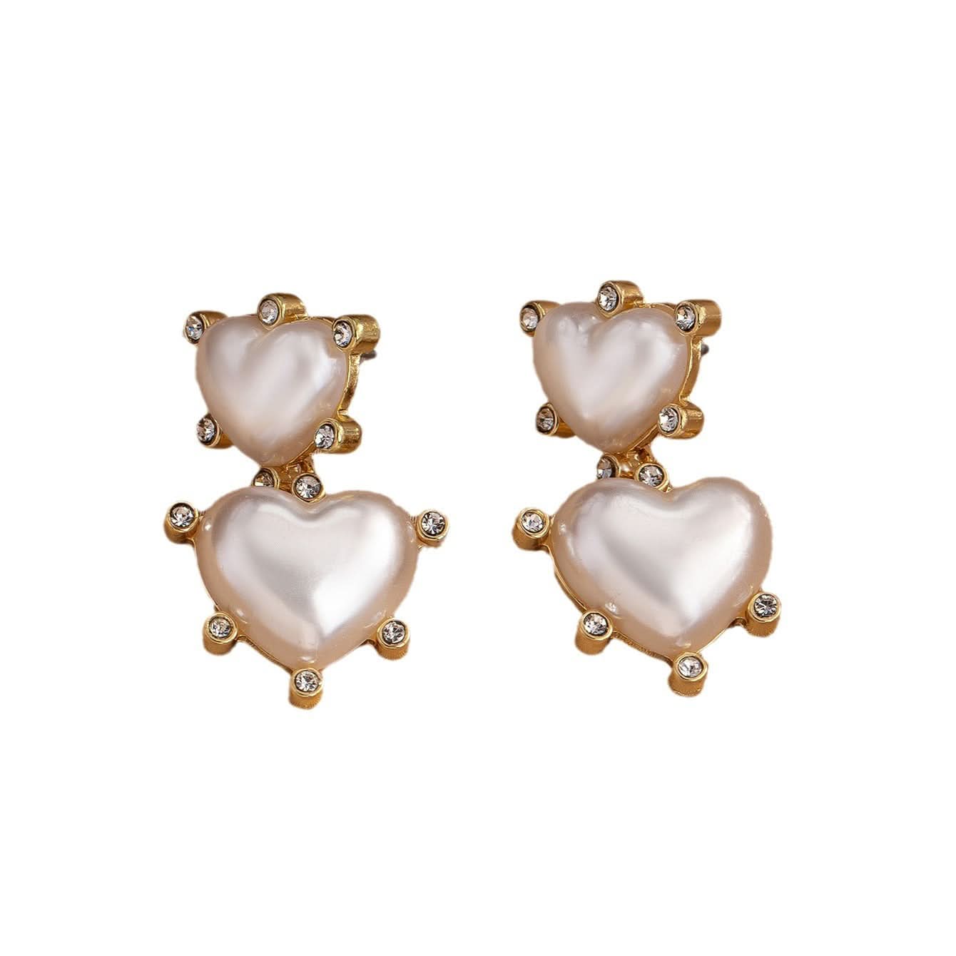 Heart-Shaped Pearl Diamond Drop Earrings