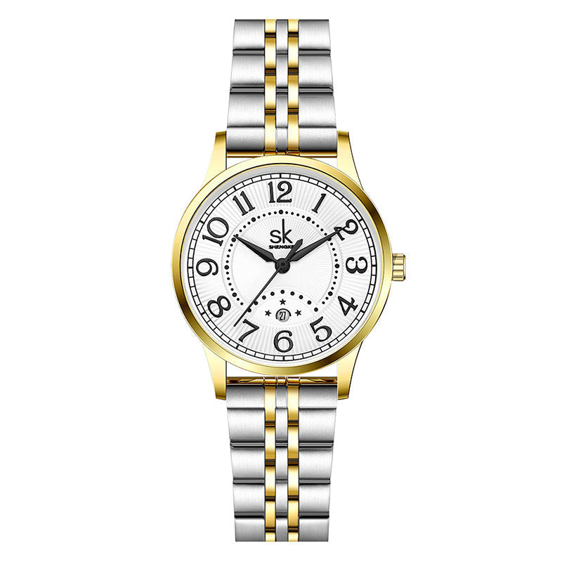 SK Women’s Business Quartz Watch – Waterproof Stainless Steel Calendar Wristwatch