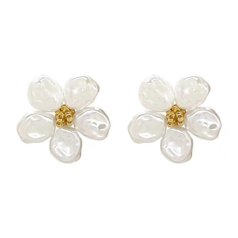 Baroque Pearl Flower Earrings – Korean Light Luxury Jewelry for Women