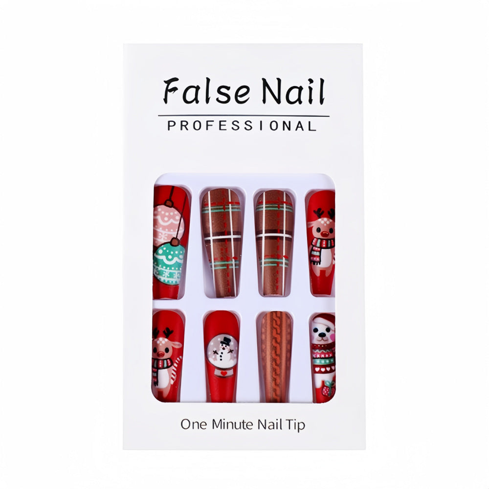 Coffin Press-On Nails with Polar Bear & Snowman Designs – Long Glue-On Nails