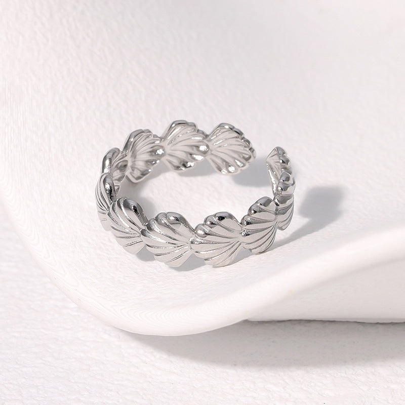 Shell Leaf Adjustable Ring – Elegant Minimalist Stainless Steel Jewelry for Women