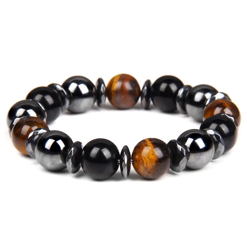 Men’s Tiger Eye & Black Agate Bracelet – Natural Stone Beaded Bracelet