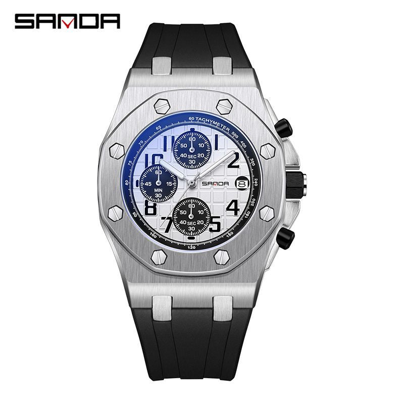Sanda Men’s Sports Quartz Watch – Luminous Three-Eye Chronograph with Calendar