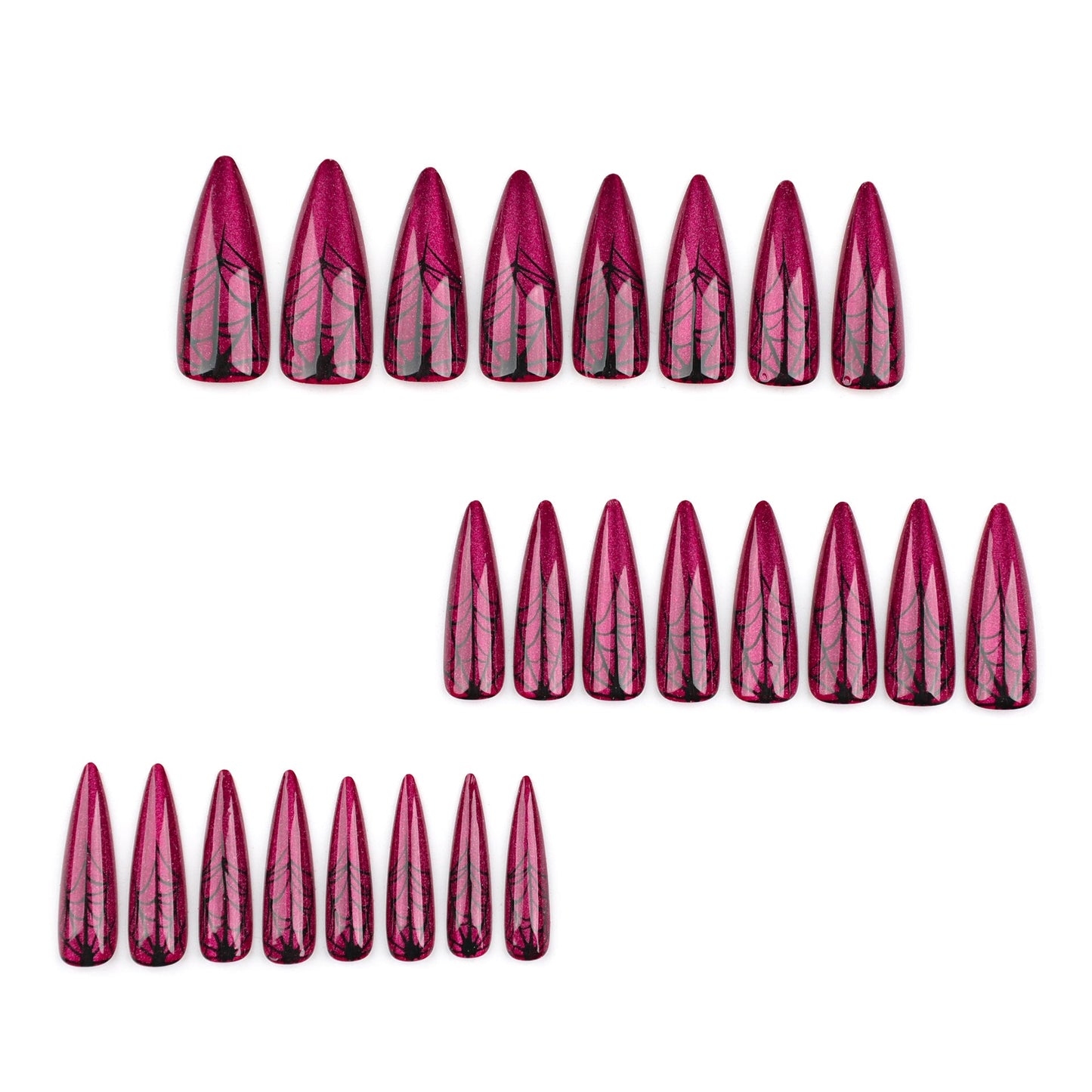 Red Cat Eye Halloween Press-On Nails – Long Stiletto Spider Web Design