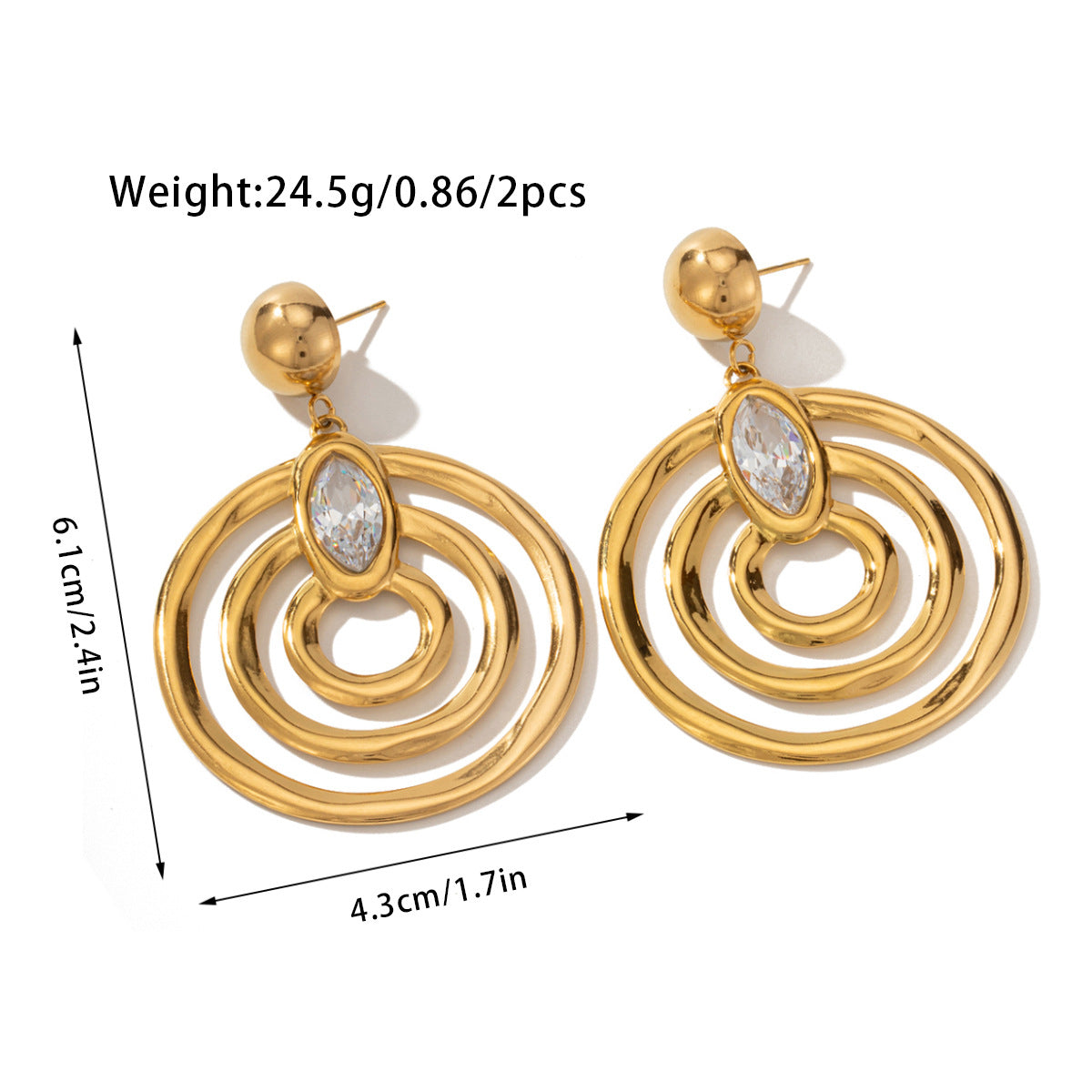 Gold Circle Zircon Earrings – Titanium Steel Geometric Statement Jewelry for Women