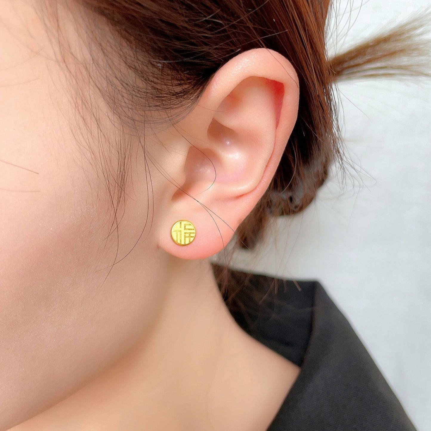 Gold Blessing Earrings for Women – Titanium Steel Ethnic Chinese Style Jewelry