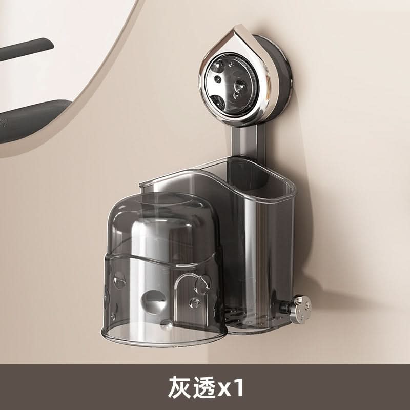 Punch-Free Suction Cup Toothbrush Holder – Bathroom Storage Rack with Wash Cup