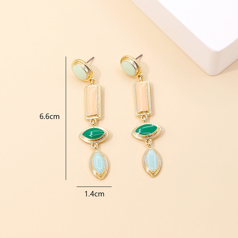 Colorful Enamel Drop Earrings for Women – Geometric Zinc Alloy Jewelry