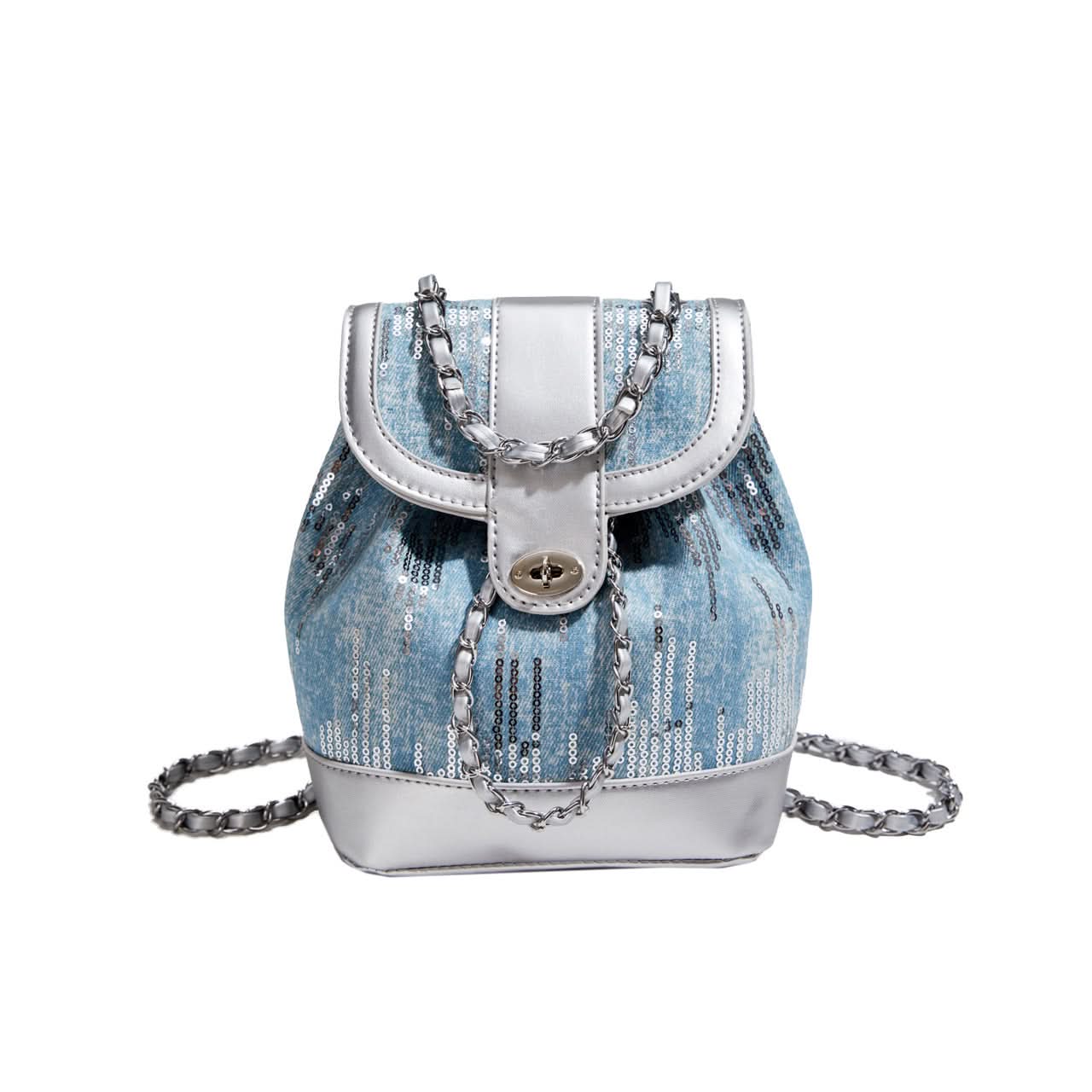 Women's Small Sequin Chain Bucket Backpack – Casual & Stylish