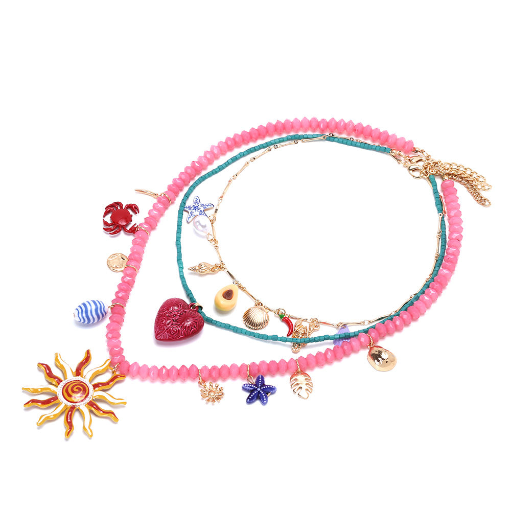 Boho Ocean Beaded Necklace – Handmade Multi-Layer Colorful Pendant Jewelry for Women