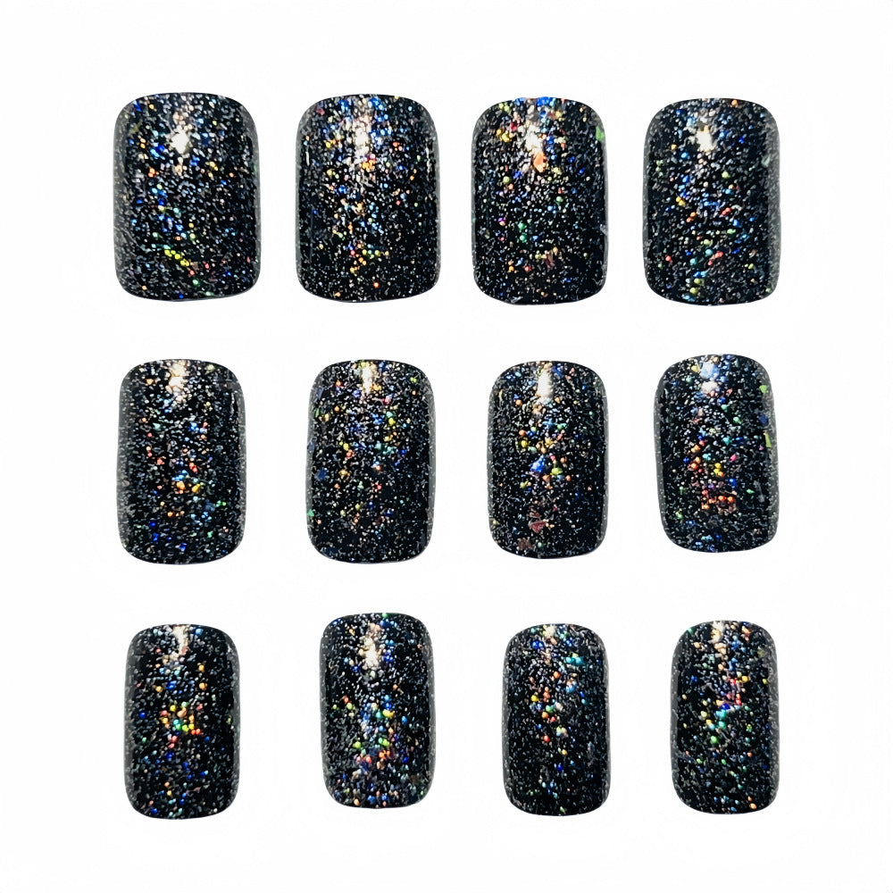 Dreamy Glitter Foil Press-On Nails – Durable Acrylic False Nails, Medium Square Shape