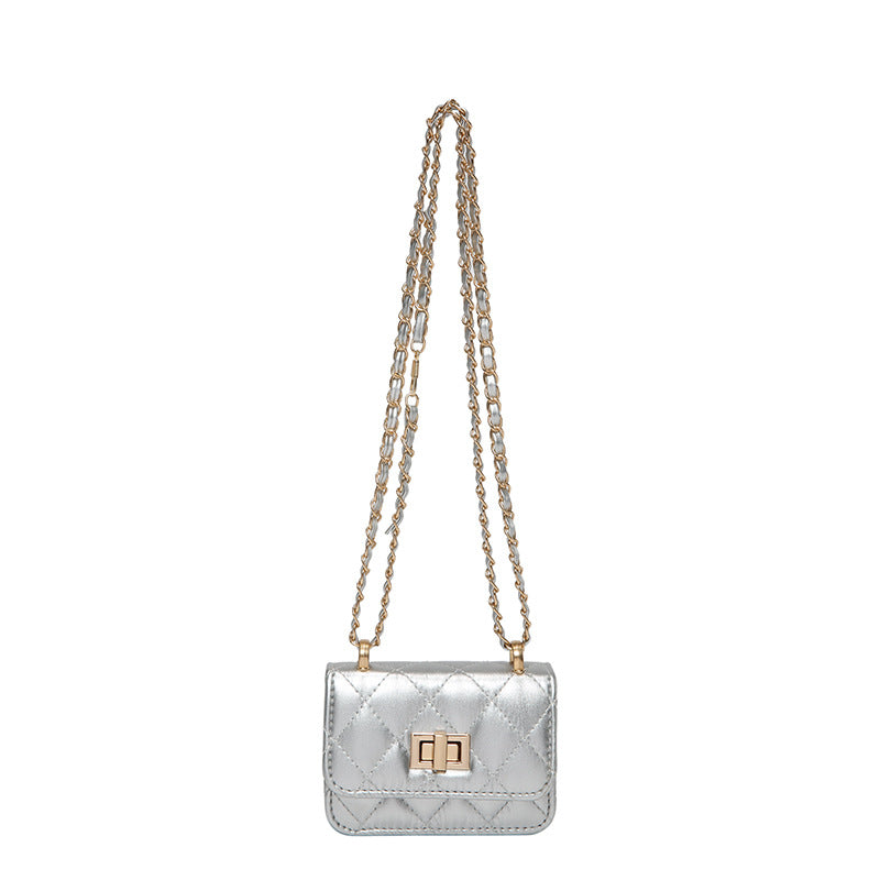 Trendy Diamond Chain Crossbody Bag for Women – Solid Color Small Shoulder Purse