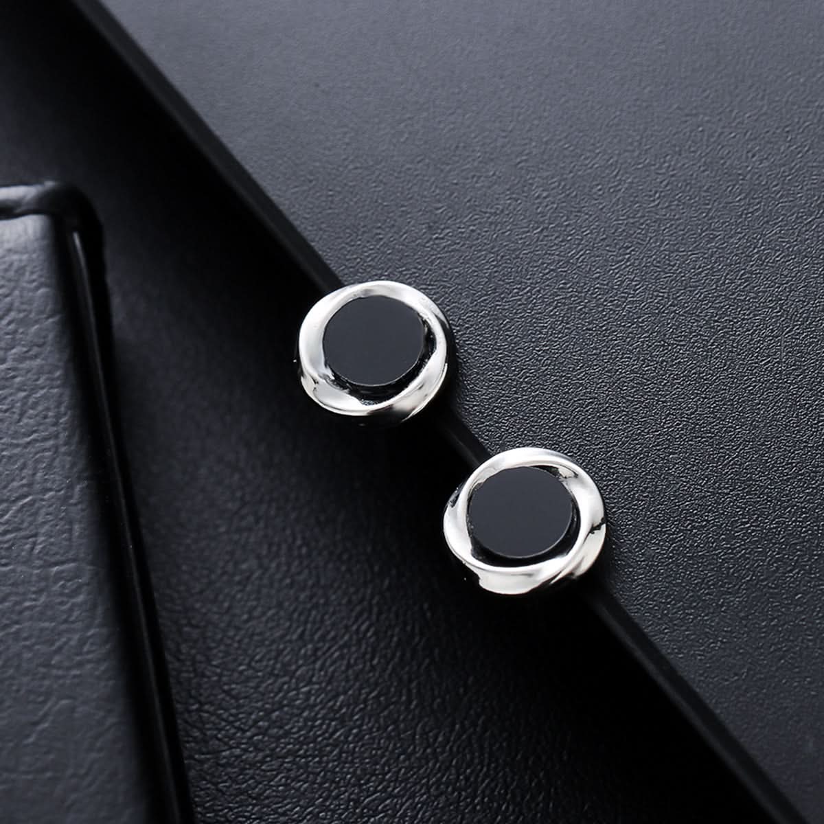 Minimalist Mobius earrings for men - black agate
