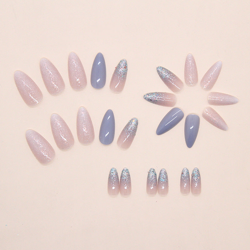 Mist Blue Almond Press-On Nails – Medium-Length Wearable Nail set