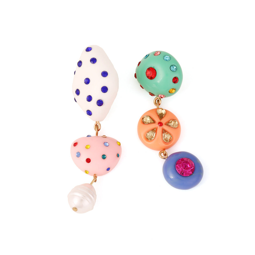 Asymmetrical Teardrop Resin Earrings for Women – Candy Color Diamond Jewelry