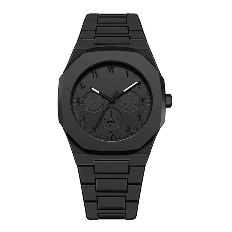 Men’s Black Matte Arabic Numerals Quartz Watch – Waterproof Casual Timepiece