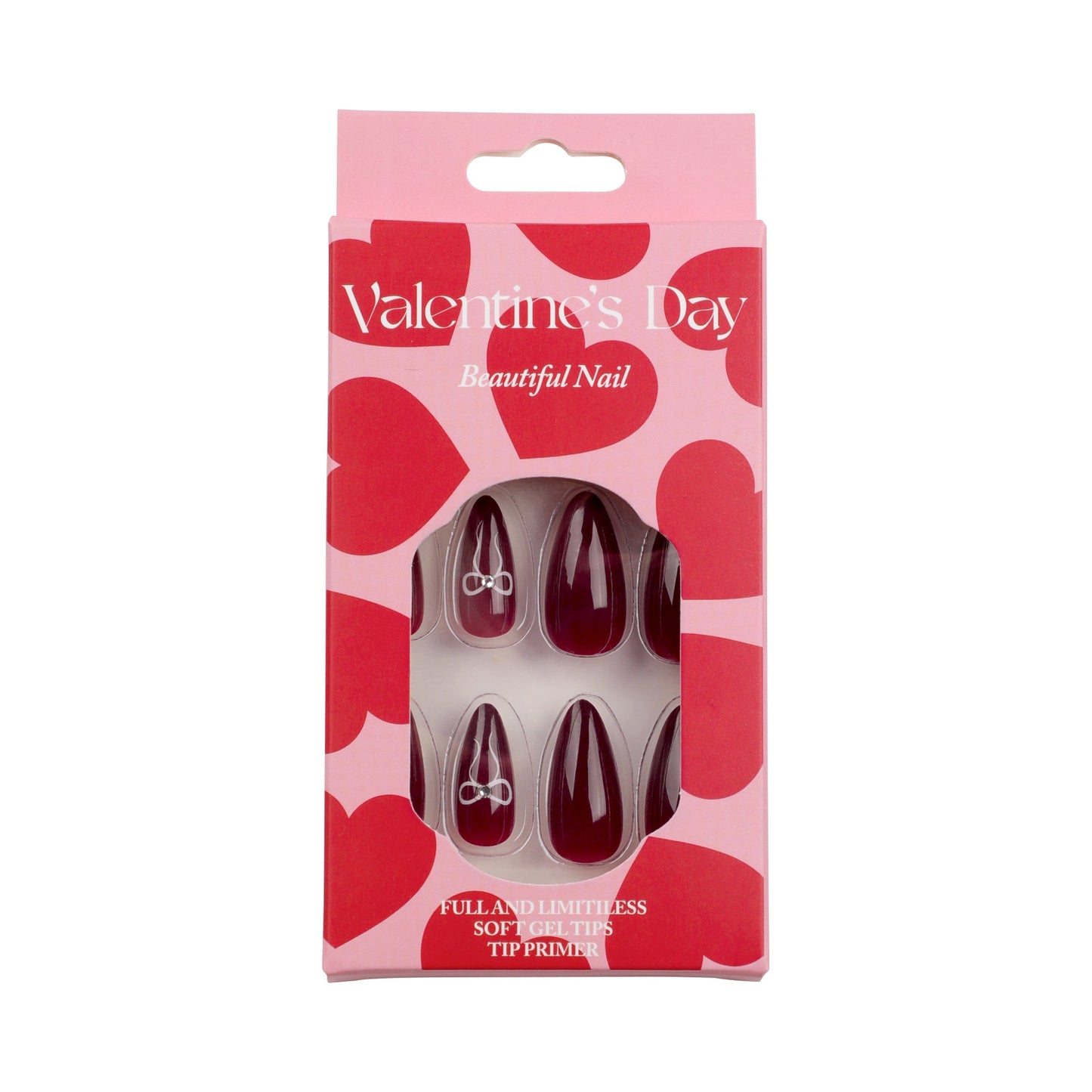 Burgundy Press-On Nails with Bow Detail, Medium Stiletto Acrylic Glue-On Set