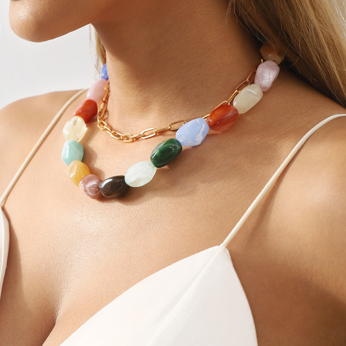 Colorful Dopamine Beaded Choker Necklace for Women – Trendy Resin Jewelry