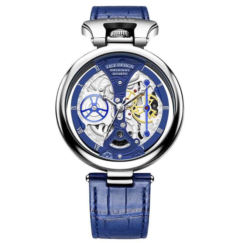 Men’s Hollow Dial Quartz Watch – Trendy Waterproof Leather Strap Timepiece