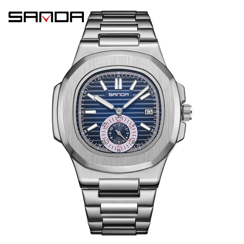 SANDA Luminous Stainless Steel Men’s Quartz Watch – Waterproof Analog Watch