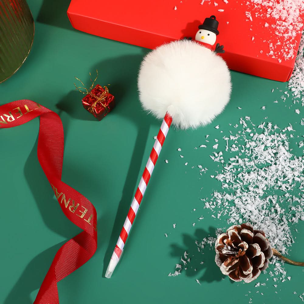 Pack of 2 Christmas Snowman Ballpoint Pens – Cute Plush Gift Stationery