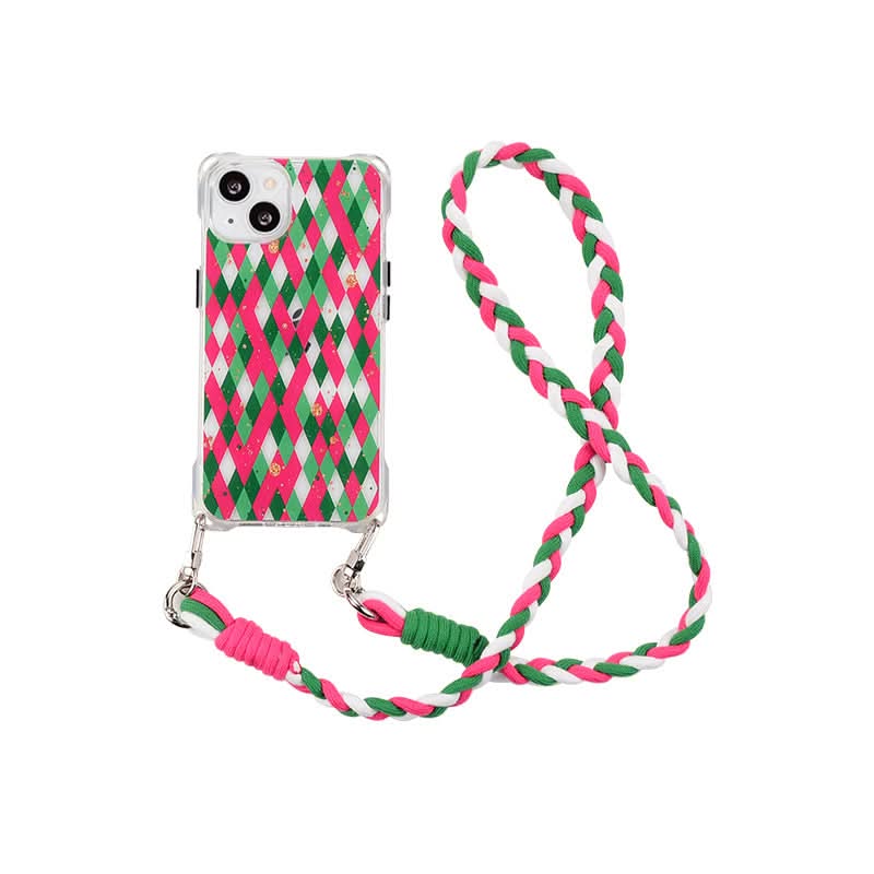 Splicing Diamond iPhone Case with Crossbody Lanyard