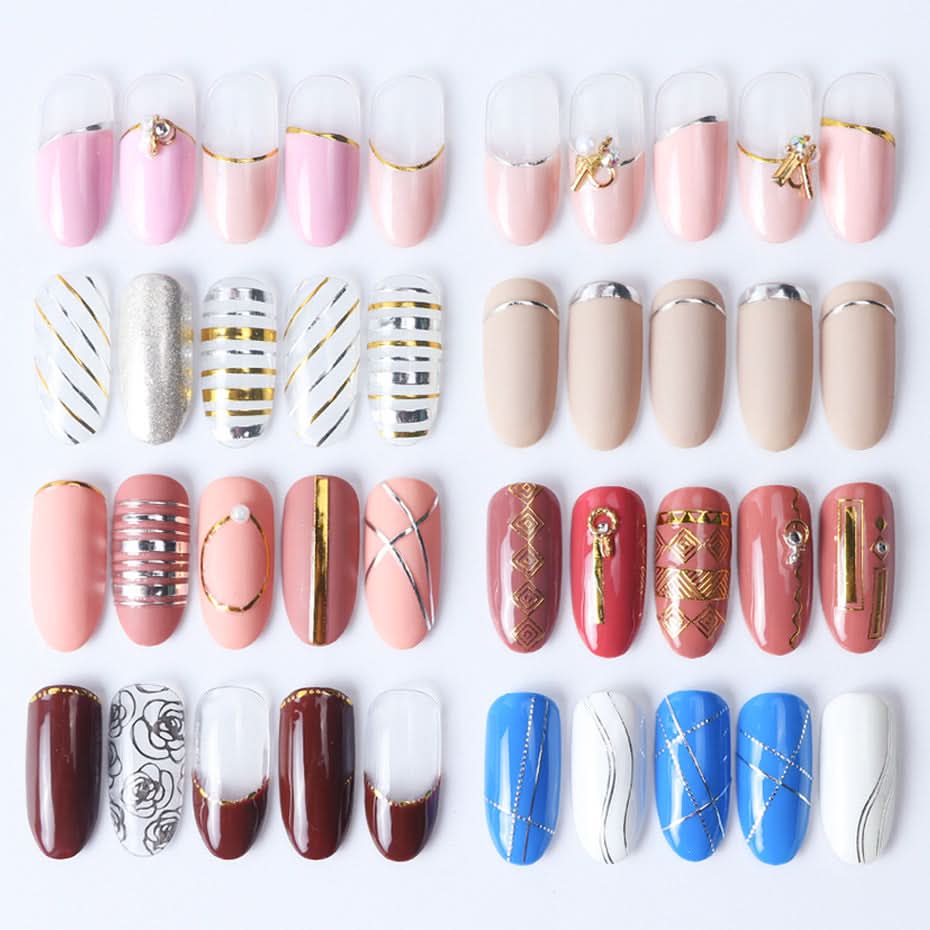 Rose Gold & Silver 3D Nail Stickers – Half-Moon Totem Design