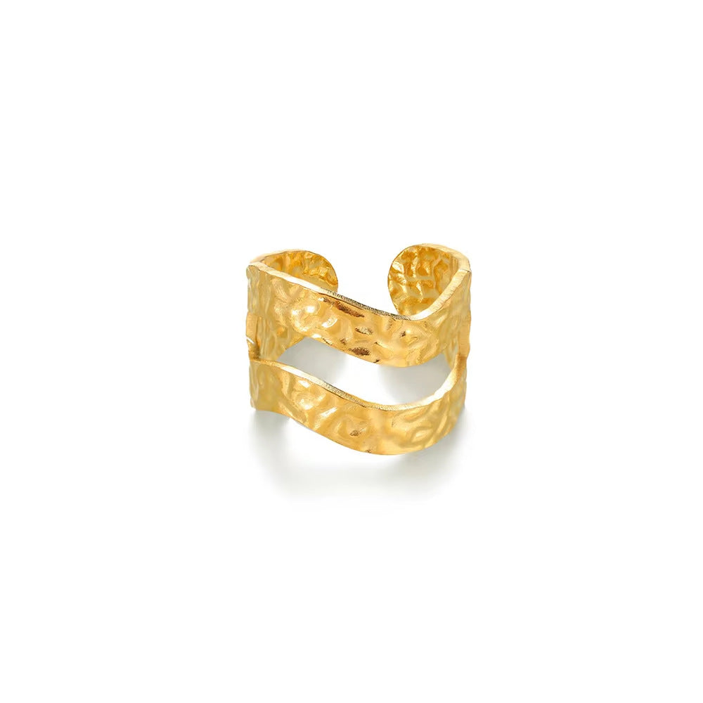 Modern Stainless Steel Pearl Ring – Adjustable Geometric Design, Minimalist Jewelry