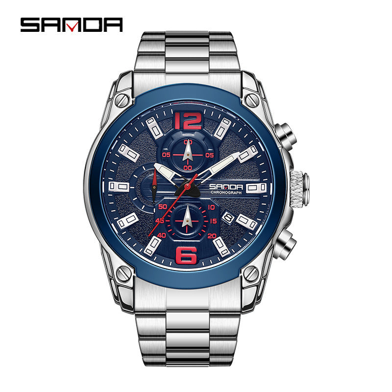 Sanda Men’s Quartz Watch – Waterproof Luminous Calendar Stainless Steel Business Watch