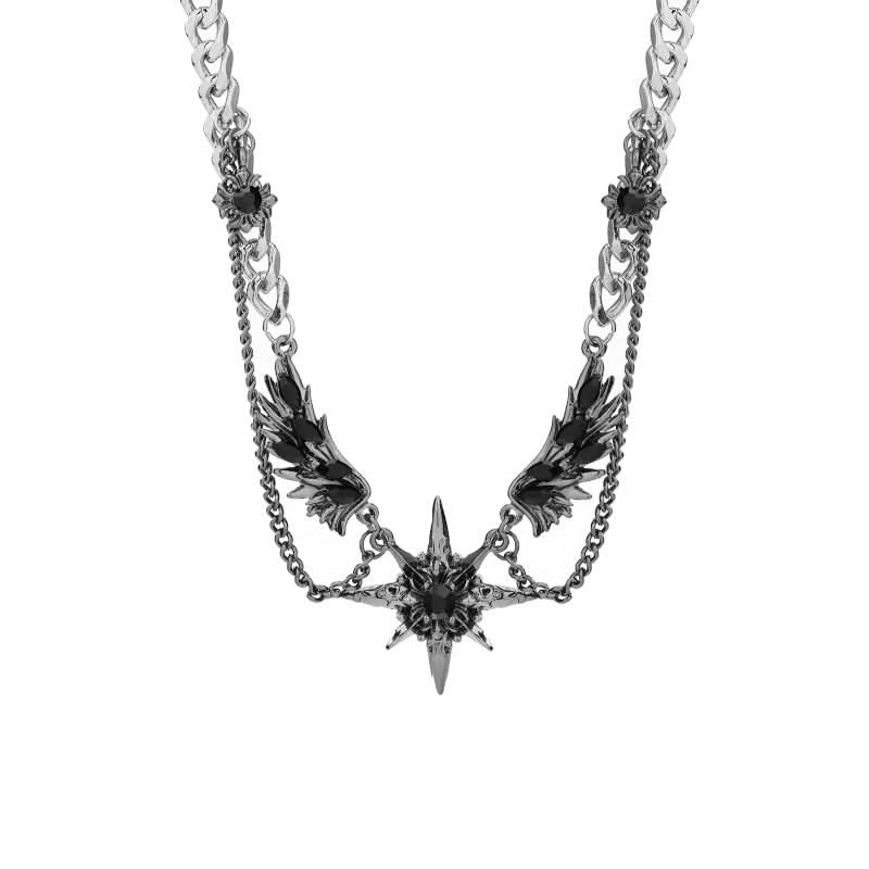 Men’s Six-Pointed Star Wing Necklace – Double-Layer Trendy Geometric Pendant