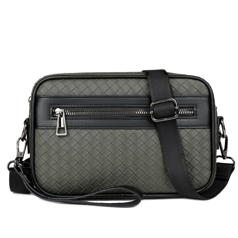 Men’s Woven PU Leather Crossbody Bag – Street Style Casual Handbag