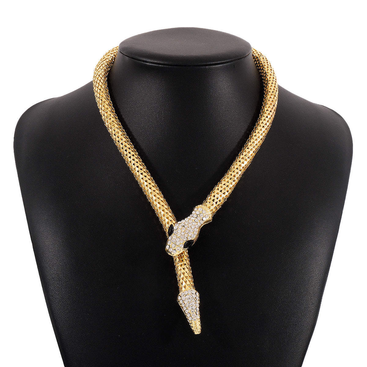 Exaggerated Snake Pendant Necklace – Punk Rhinestone Jewelry for Women
