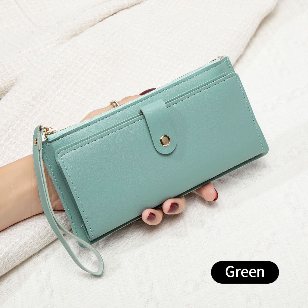 Women's Korean Style Long Wallet – Multi-Card Slot, Zipper & Buckle Closure