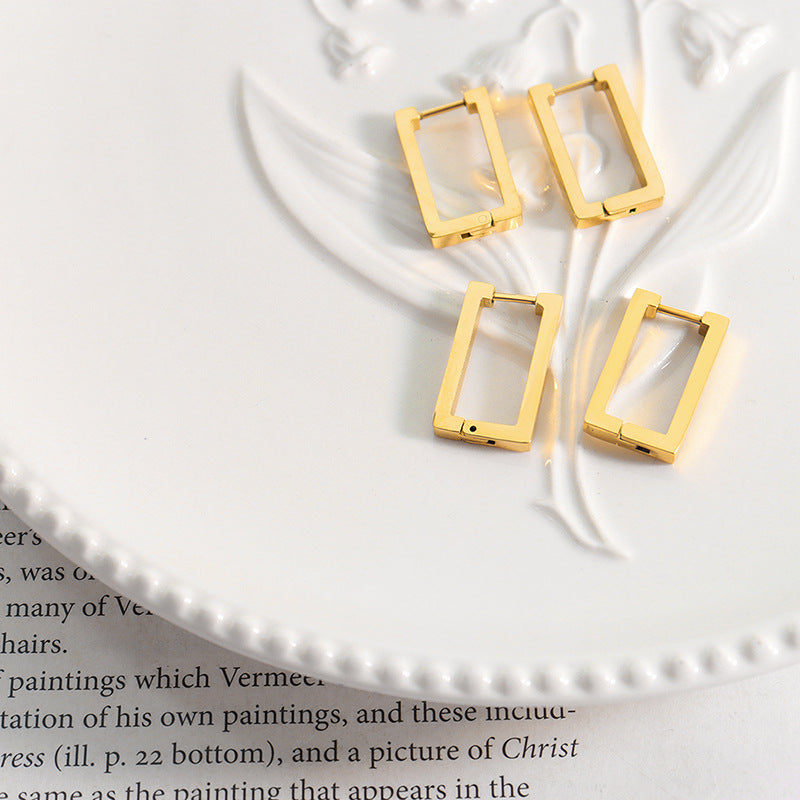 Korean Geometric Rectangle Earrings for Women – Titanium Steel, Minimalist