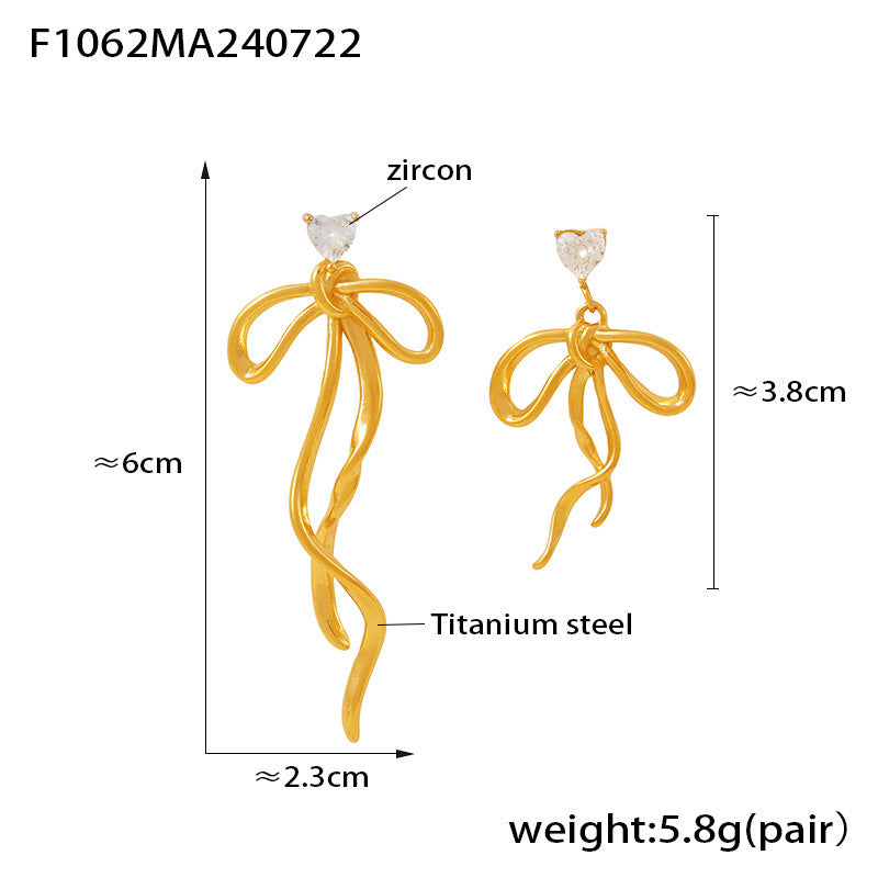 Zircon Bow Earrings for Women – Titanium Steel | Trendy Statement Jewelry
