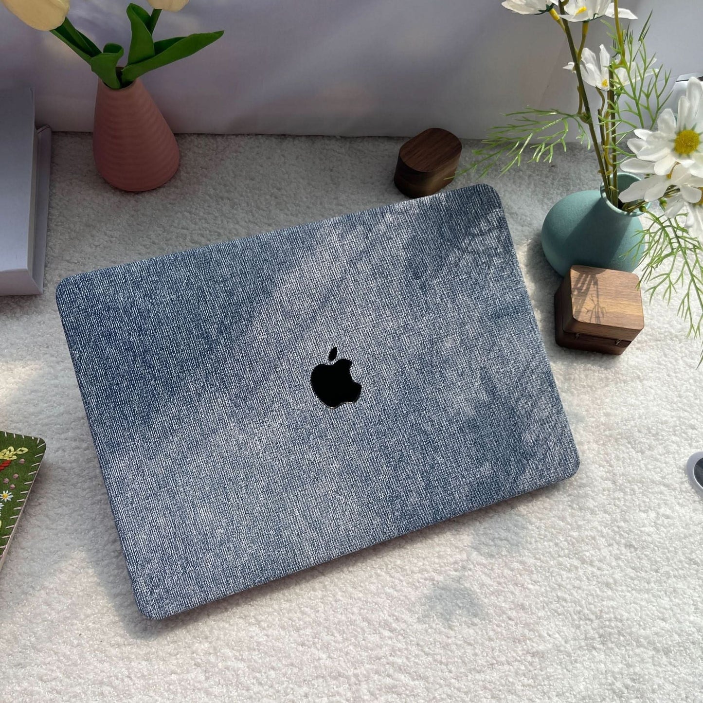 MacBook Air/Pro Protective Case – PU Leather, Blue Denim