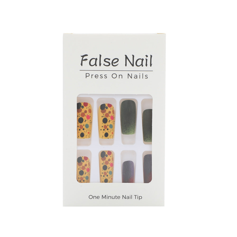 Matte Bold Square Press-On Nails – Long Acrylic with Gradient & Polka Dot Design