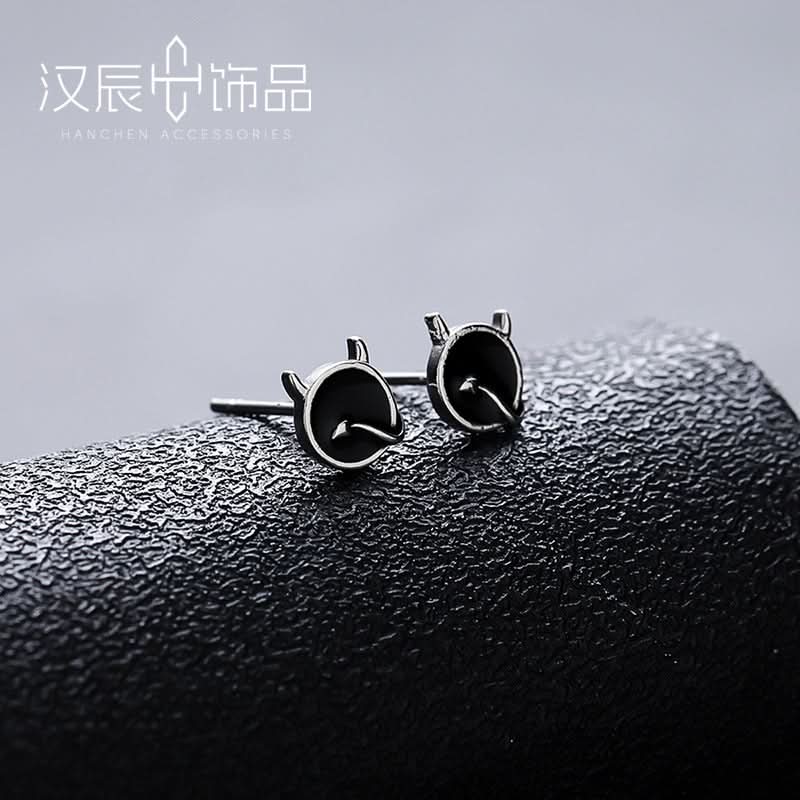 Men’s Black Devil Stud Earrings – Gothic Hip-Hop Jewelry