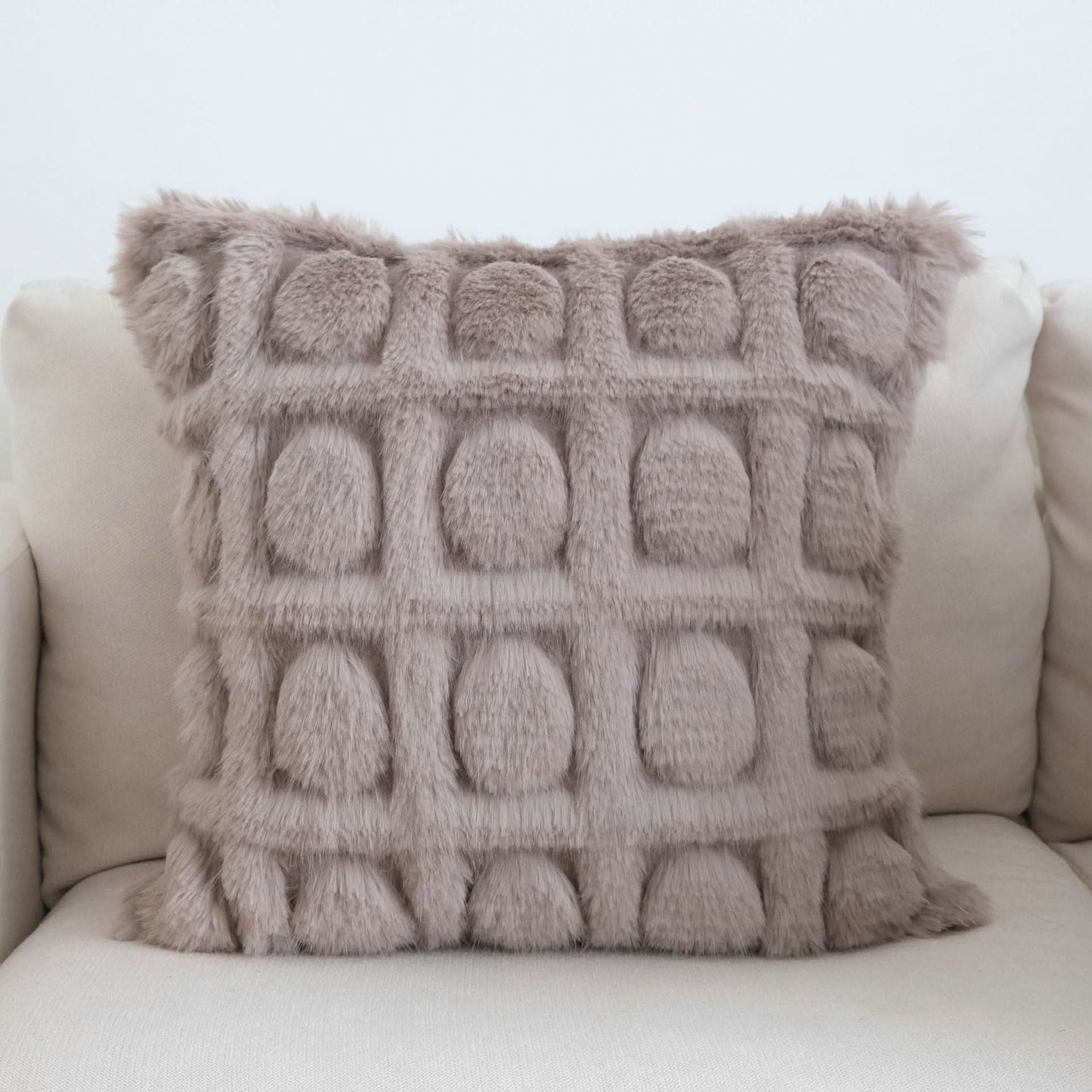 Cream Imitation Mink Pillow Cover - Light Luxury Plush Cushion