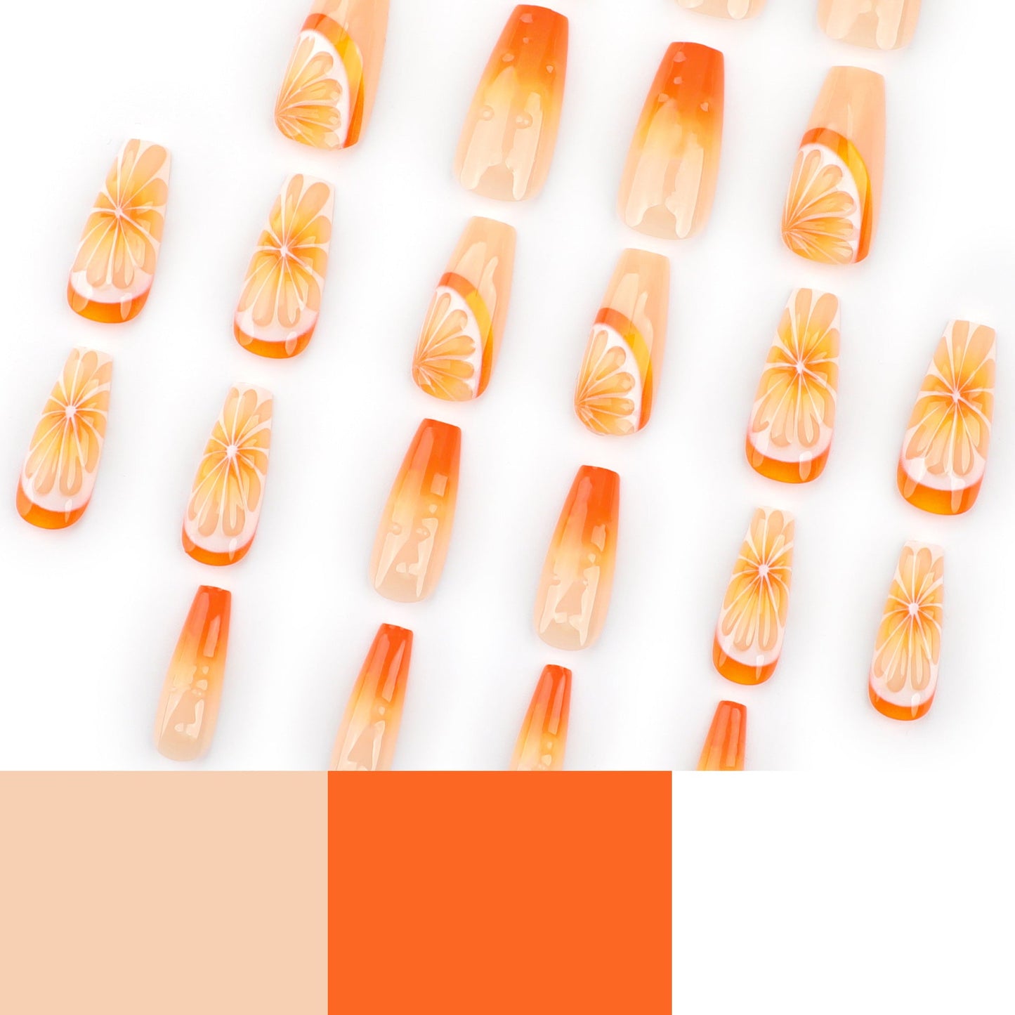 Press-On Nails Orange Ombre Citrus Slice 3D Fruit Design – Glue-On False Nails