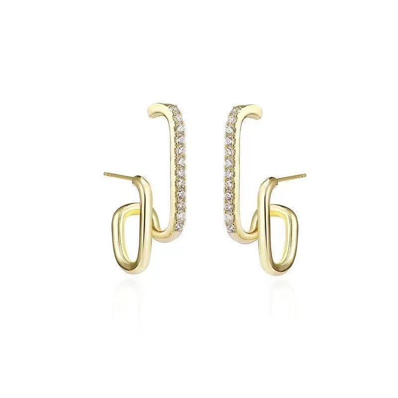 Silver Needle Geometric Earrings – Korean Light Luxury Jewelry for Women