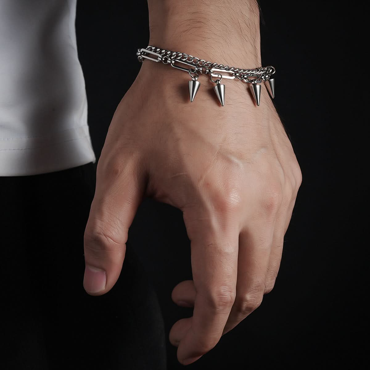 Men’s Stylish Double-Layer Rivet Bracelet – Hip-Hop Tassel Chain