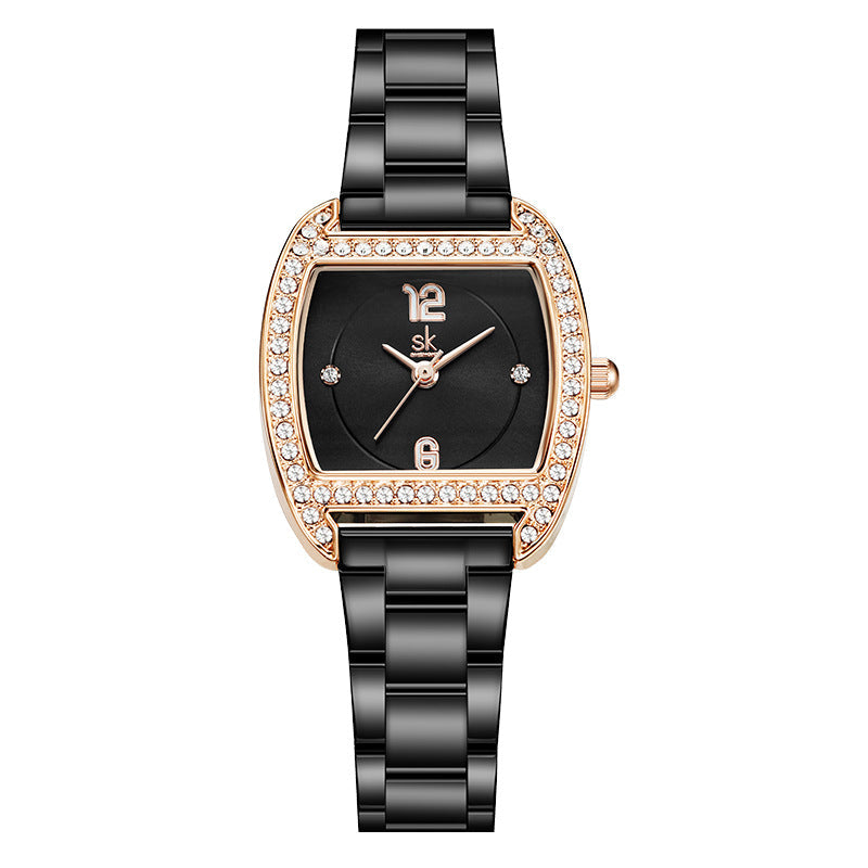 SK Women’s Square Quartz Watch – Stainless Steel Strap, Waterproof Fashion Wristwatch