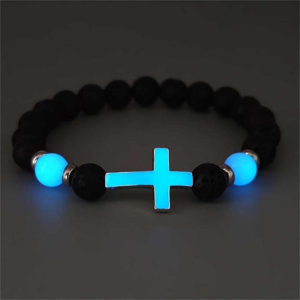 Luminous Cross Bracelet – Volcanic Stone Beaded Jewelry, Ethnic Retro Style